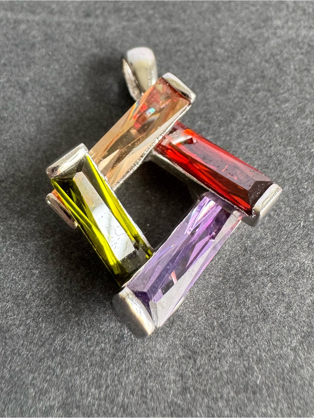 Vintage Sterling Silver Crystal 3D Pendant Colorful Geometric Necklace - Picture 5 of 9